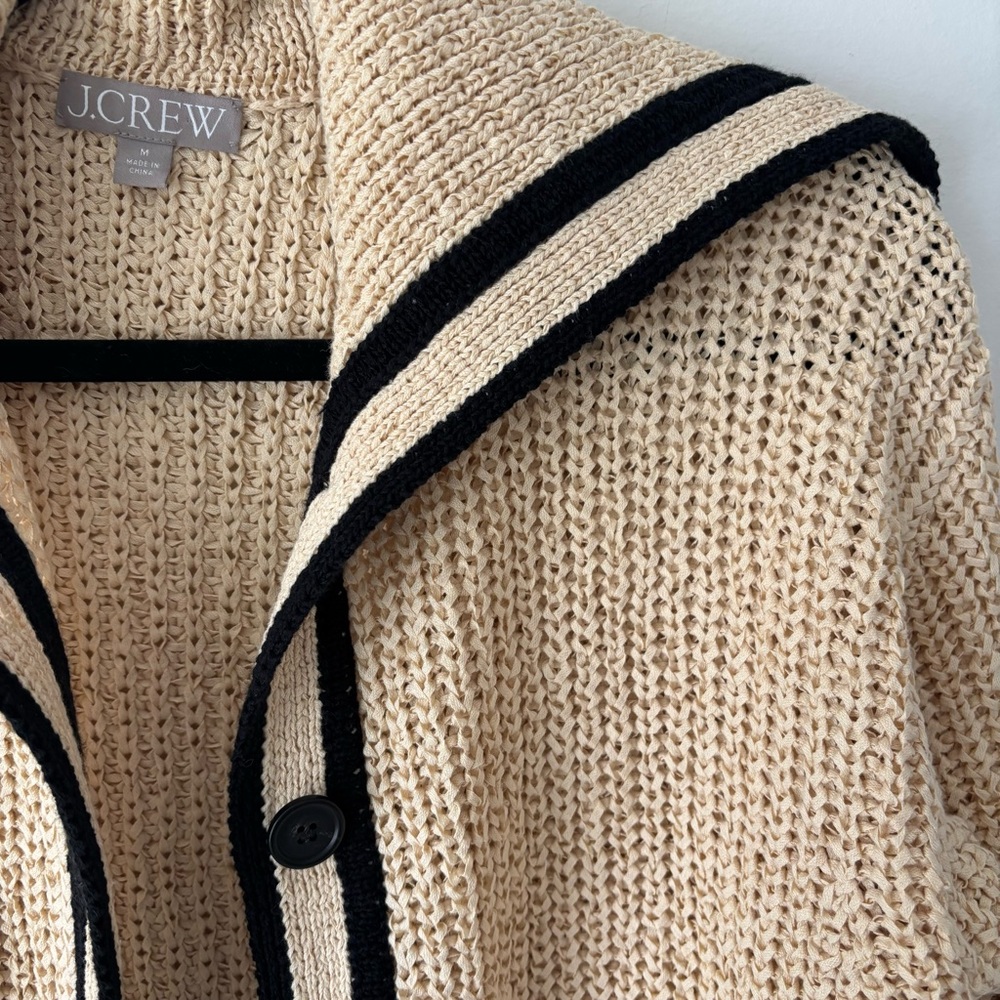 J. Crew Cream Knit Sailor Collar Cardigan with Black Trim - Picture 4 of 9